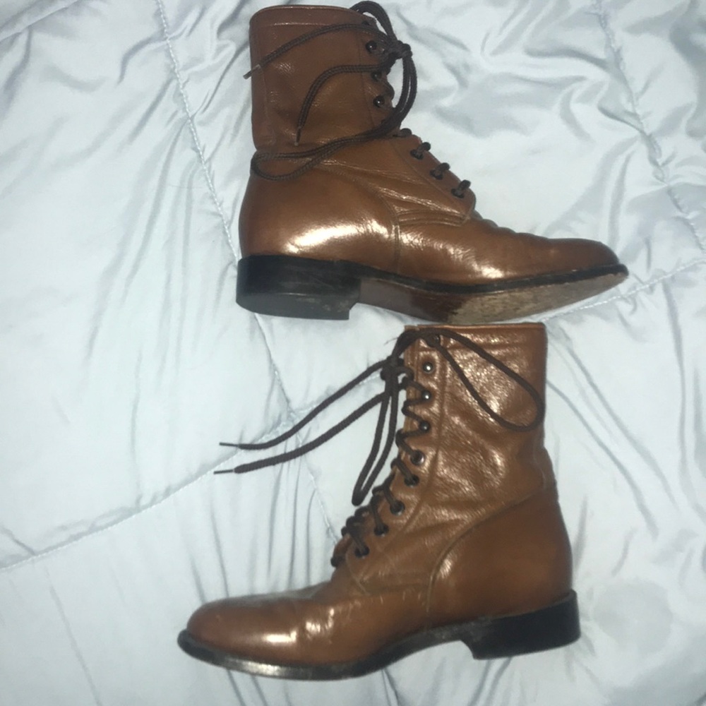 Brown Leather Lace up Riding Boots sz 7 BM